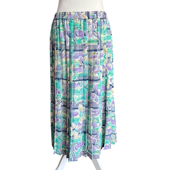 Vintage 80's/90's Floral Abstract Pleated Maxi Skirt Size 14 - Picture 1 of 4